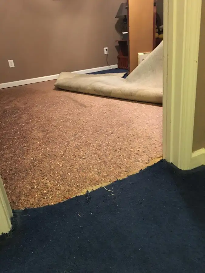 Carpet pad removal revealing water damage during Drying & Dehumidification in Sandpoint